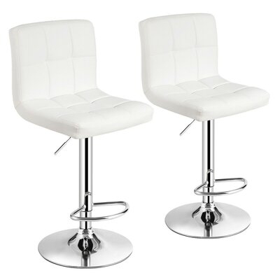 Set Of 2  Adjustable PU Leather Bar Stools With Back And Footrest-White - Image 0
