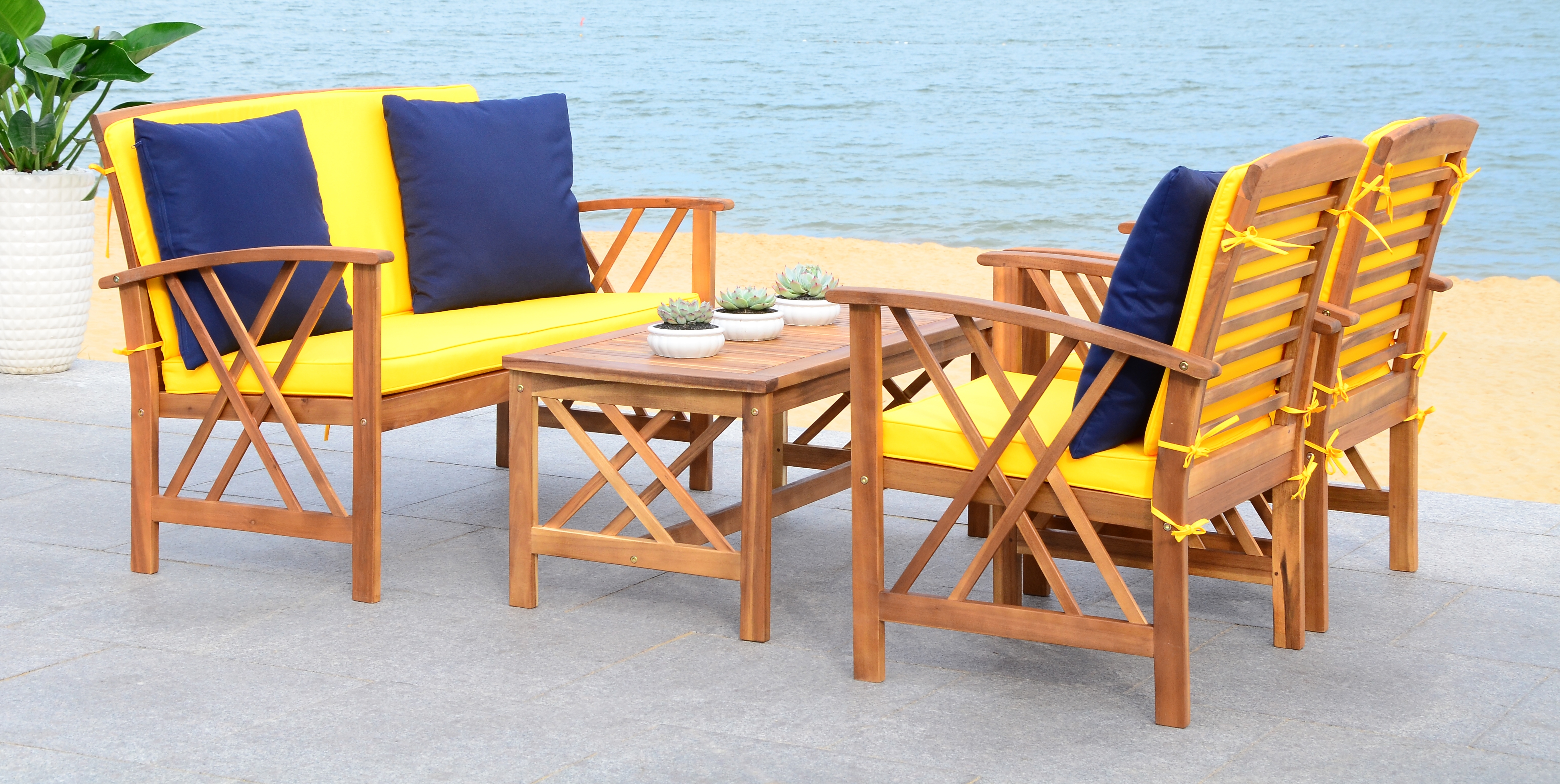 Fontana 4 Piece Outdoor Set - Natural Look/Yellow - Safavieh - Image 4