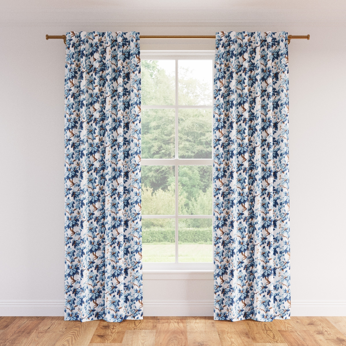 Printed Linen Curtain, Delft Woodland, 50" x 96", Privacy - Image 0