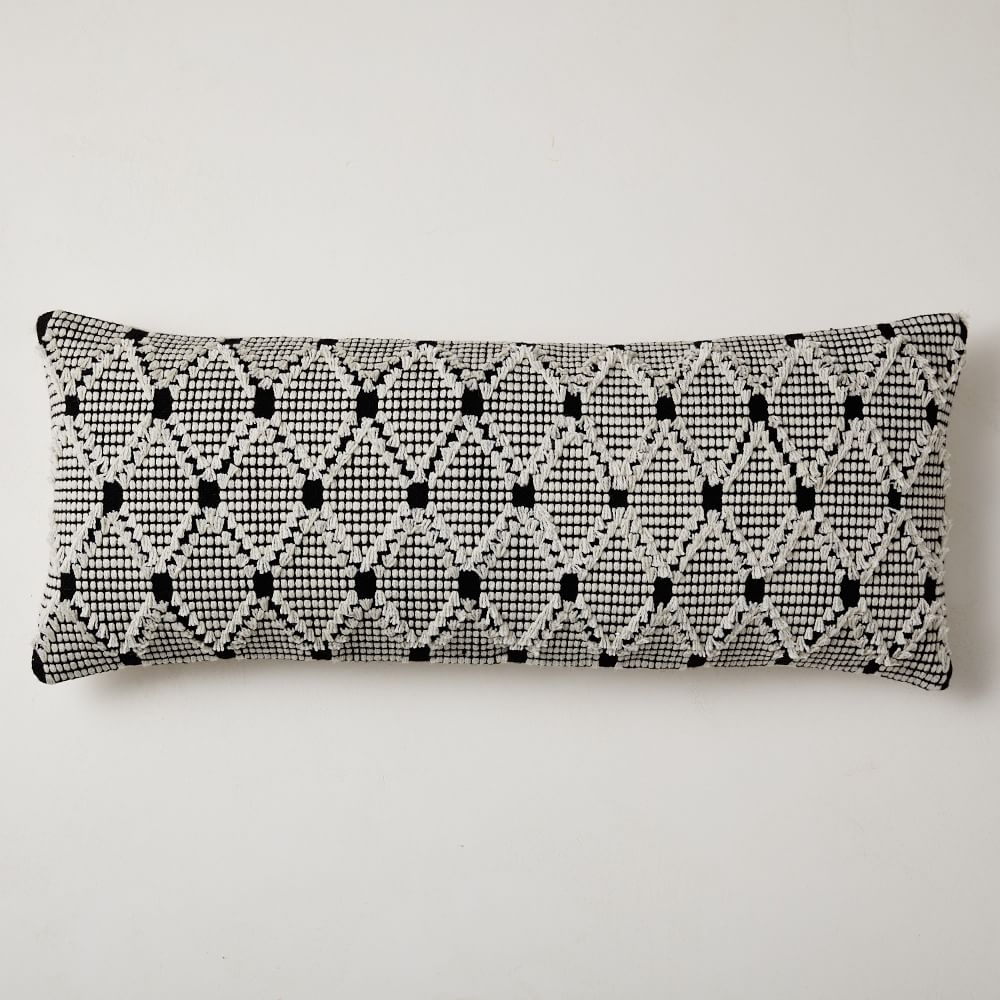Outdoor Fringe Diamond Pillow, 14"x36", Black - Image 0