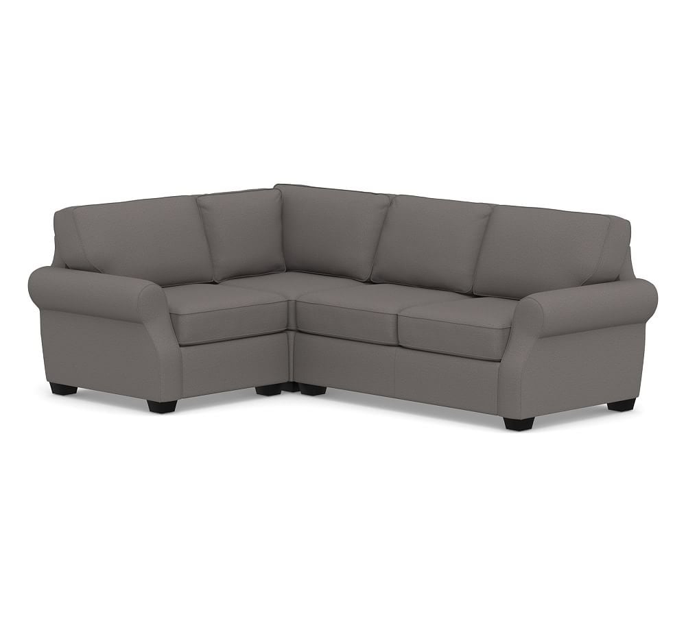 SoMa Fremont Roll Arm Upholstered Right Arm 3-Piece Corner Sectional, Polyester Wrapped Cushions, Sunbrella(R) Performance Slub Tweed Charcoal - Image 0