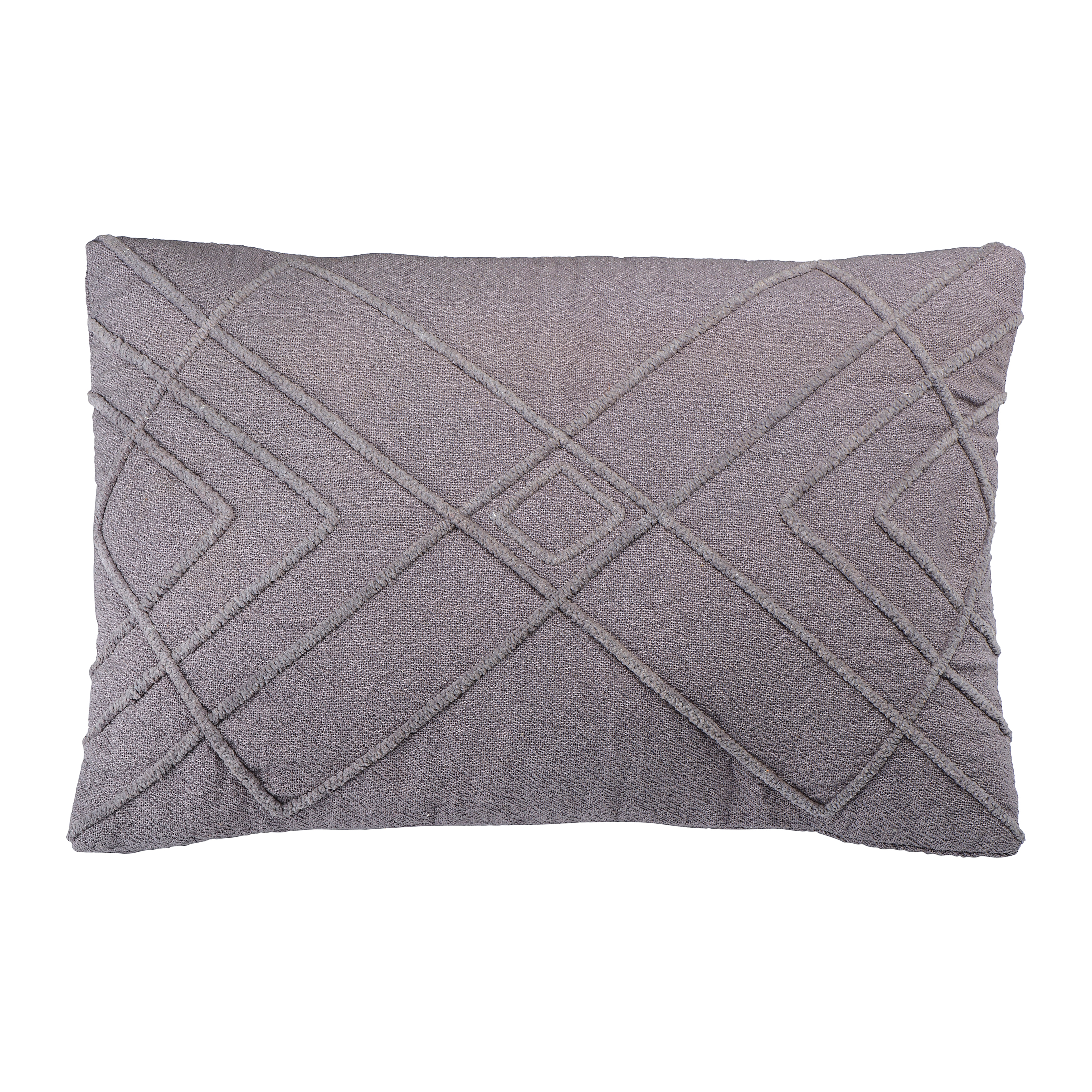 Main + Mesa Embroidered Cotton Geometric Lumbar Pillow, Grey - Image 0