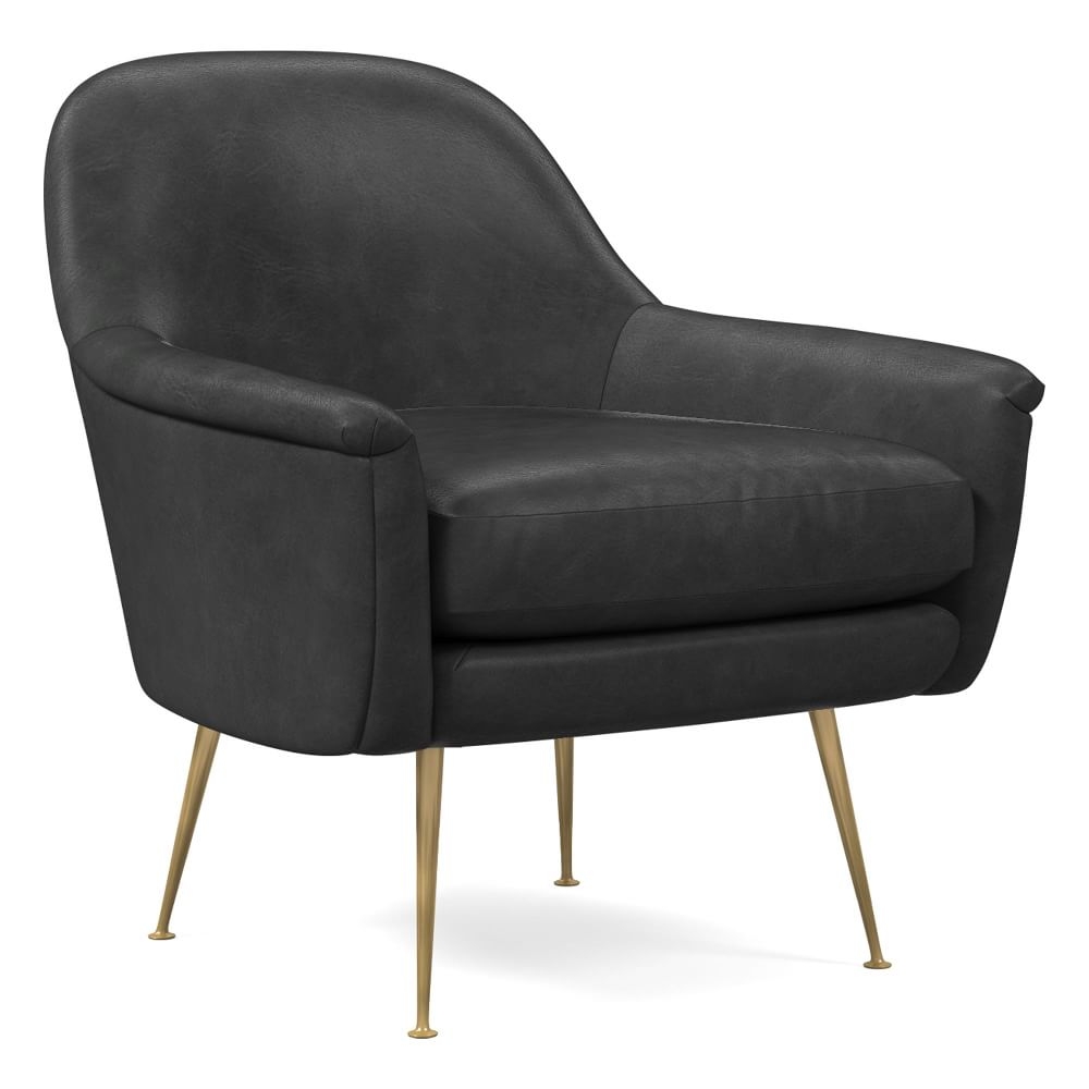 Phoebe Midcentury Chair, Poly, Weston Leather, Cinder, Brass - Image 0