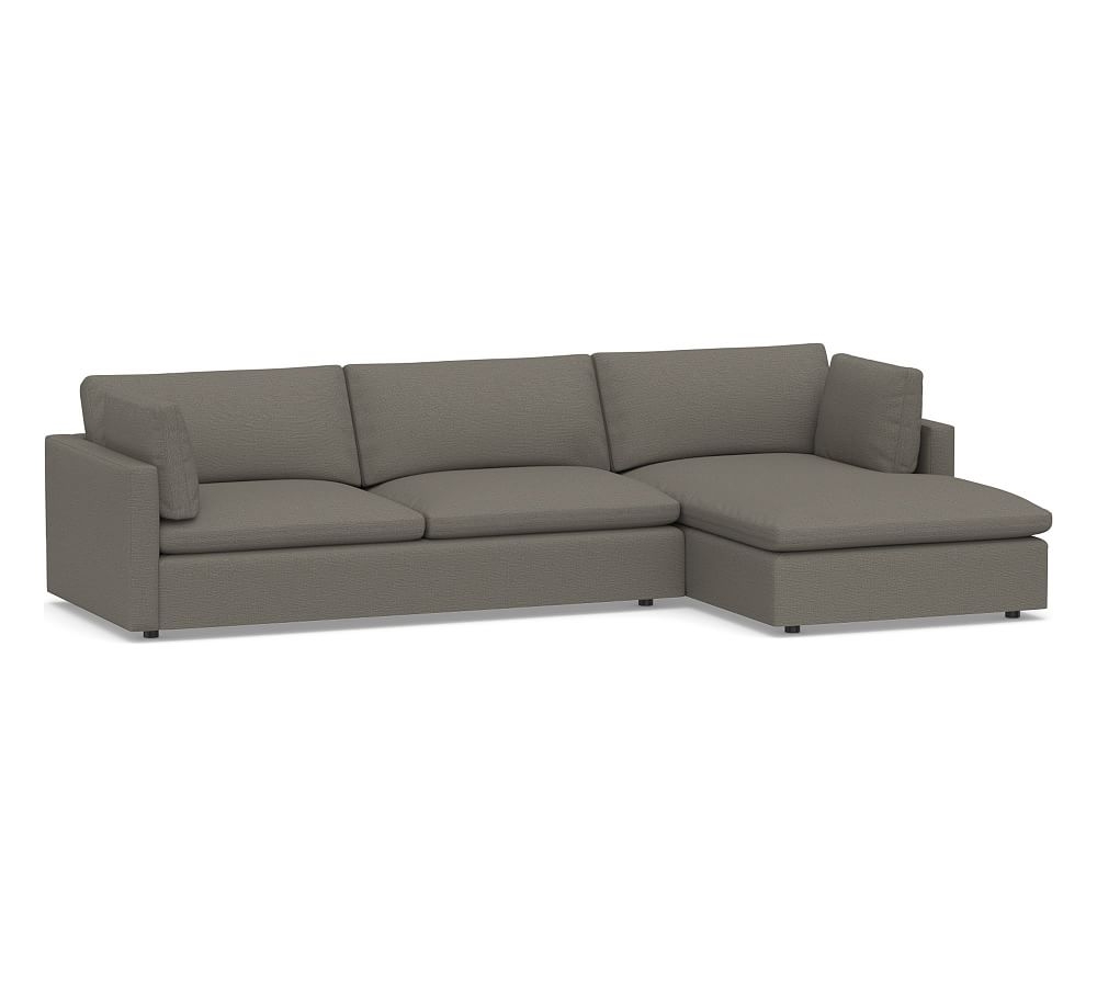 Bolinas Upholstered Left Arm Sofa with Chaise Sectional, Down Blend Wrapped Cushions, Chunky Basketweave Metal - Image 0