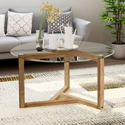 Round Glass Coffee Table With Wood Base - Image 0