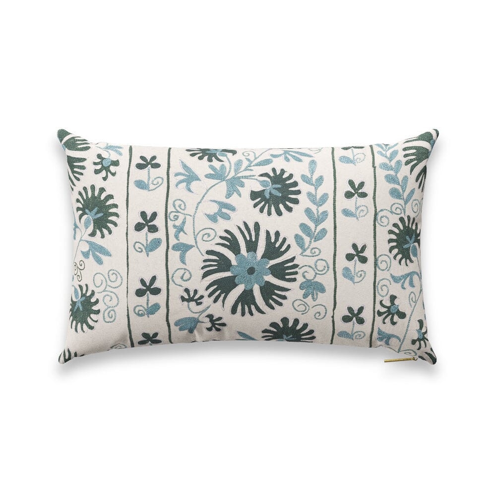 Sage Ribbon Suzani Pillow by St. Frank | Blue | 26" W x 16" H | Linen - Image 0
