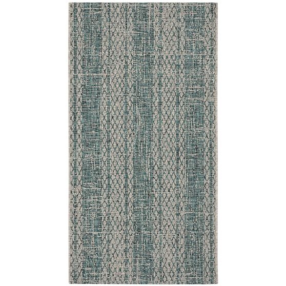 Brushed Stripes Indoor/Outdoor Rug, 2.5'x5', Light Gray/Teal - Image 0