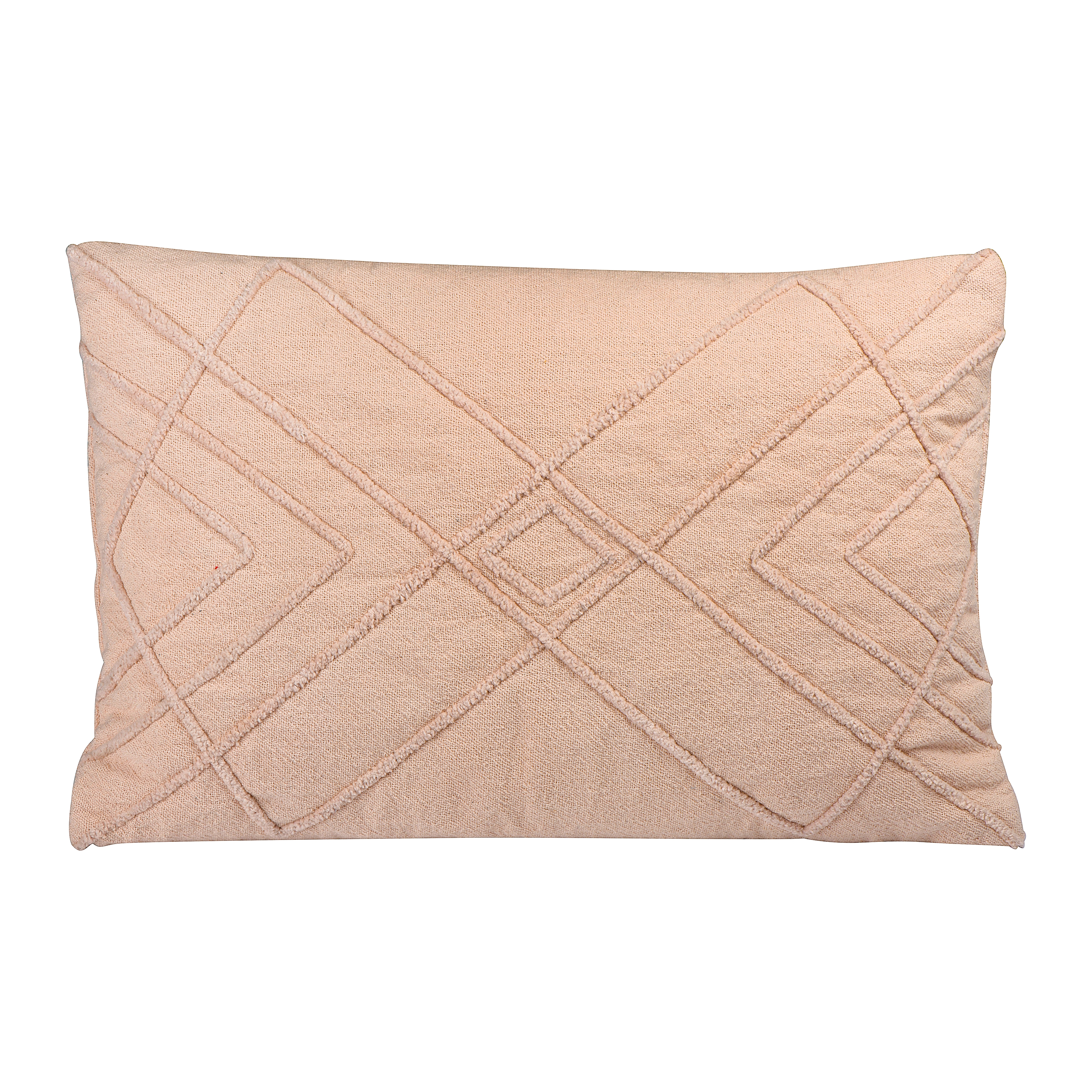 Main + Mesa Embroidered Cotton Geometric Lumbar Pillow, Blush - Image 0