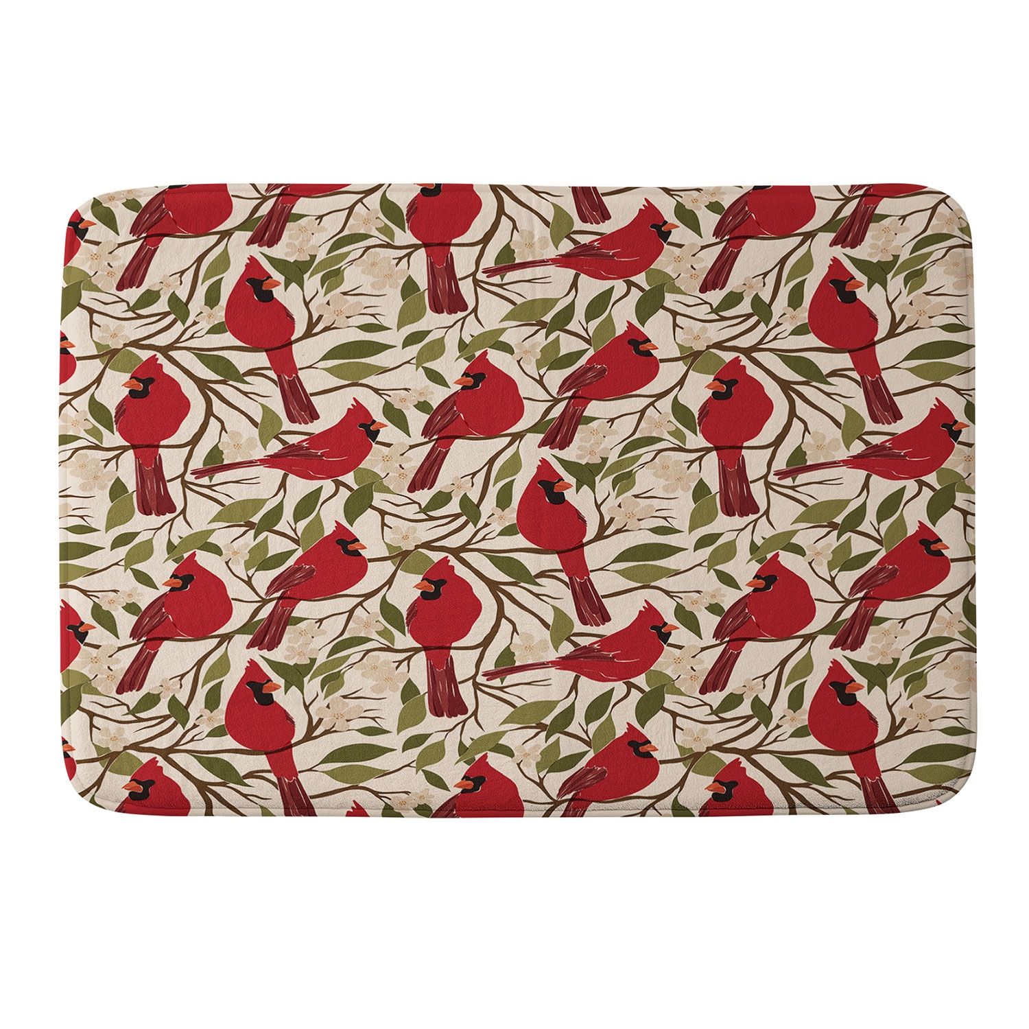 Cardinals On Blossoming Tree by Cuss Yeah Designs - Memory Foam Bath Mat 21" x 34" - Image 0