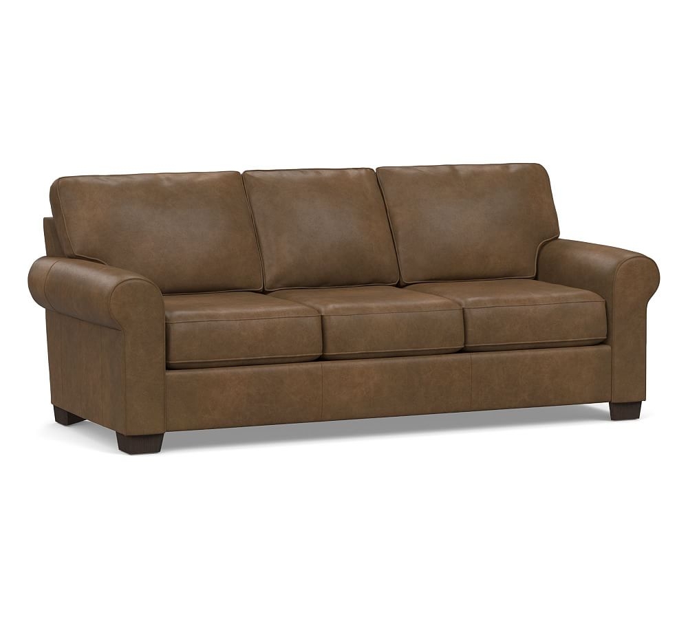 Buchanan Roll Arm Leather Sleeper Sofa, Polyester Wrapped Cushions, Churchfield Chocolate - Image 0