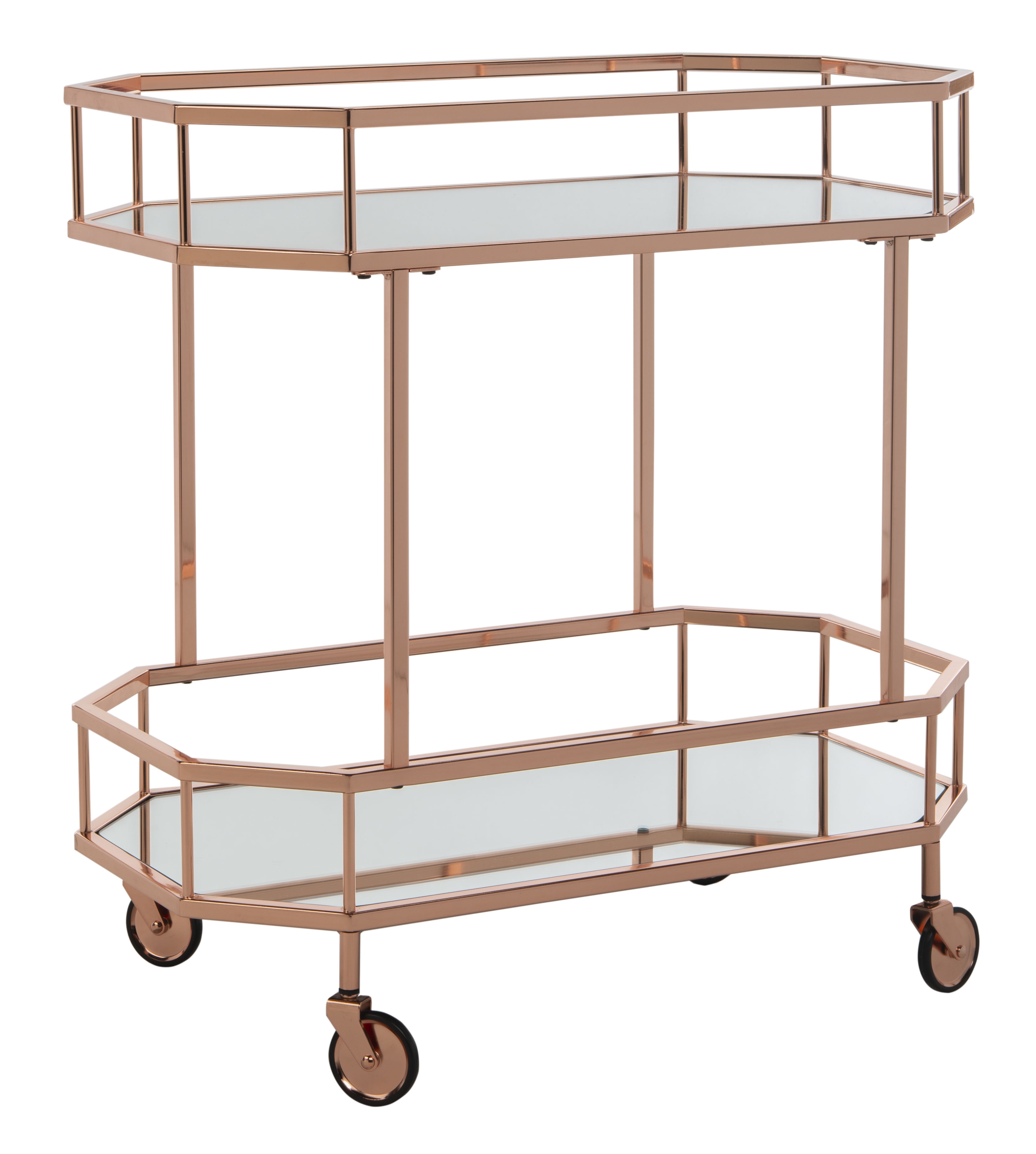 Silva 2 Tier Octagon Bar Cart - Rose Gold/Mirror - Safavieh - Image 1