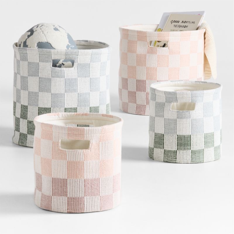 Hopscotch Elegant Pink and Classic Mauve Checkerboard Shelf Storage Bin - Image 1