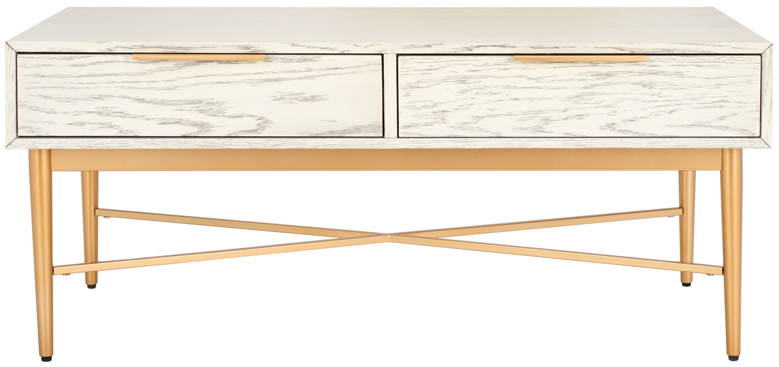 Pierre 2 Drawer Coffee Table - White Washed / Gold - Safavieh - Image 0