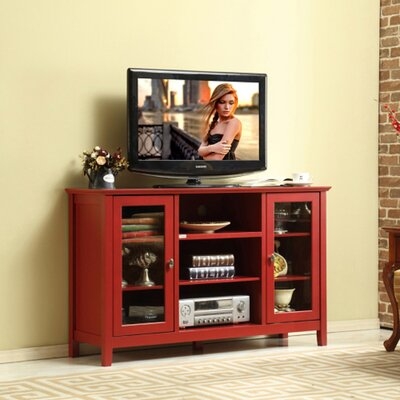 Simply Modern 52"Wood TV Stand Console Redwith  2 Glass Door Big Functional Cabinets, 3 Shelfs,Red - Image 0