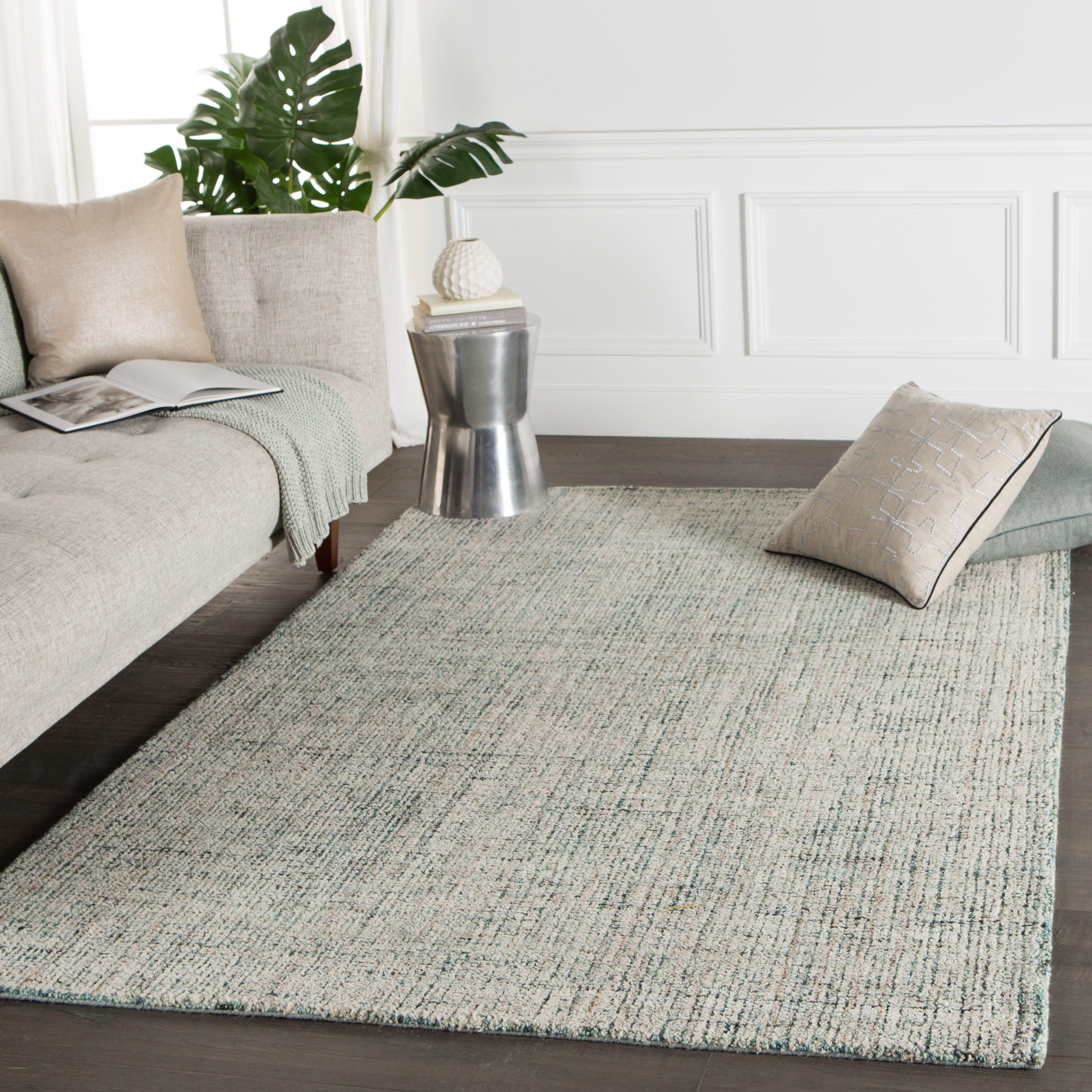 Ritz Handmade Solid Turquoise/ Ivory Area Rug (8'6"X11'6") - Image 4