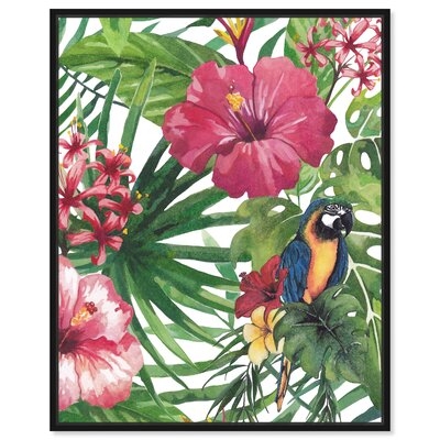 Animals 'Tropical Flowers With Parrot' Birds By Oliver Gal Wall Art Print - Image 0