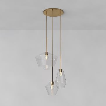 Sculptural Glass 3-Light Geo Chandelier, 6.75", Milk Shade, Bronze Canopy - Image 1