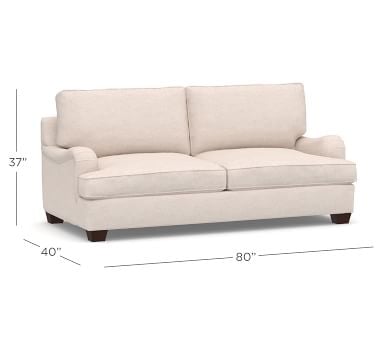PB English Upholstered Sleeper Sofa, Polyester Wrapped Cushions, Performance Heathered Basketweave Dove - Image 2