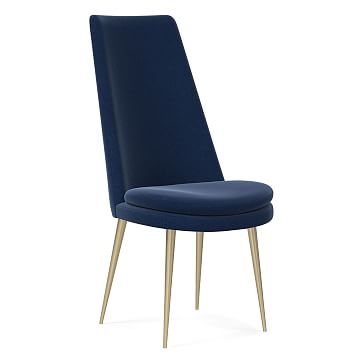 Finley High Back Velvet Dining Chair, Performance Velvet, Ink Blue, Light Bronze - Image 0