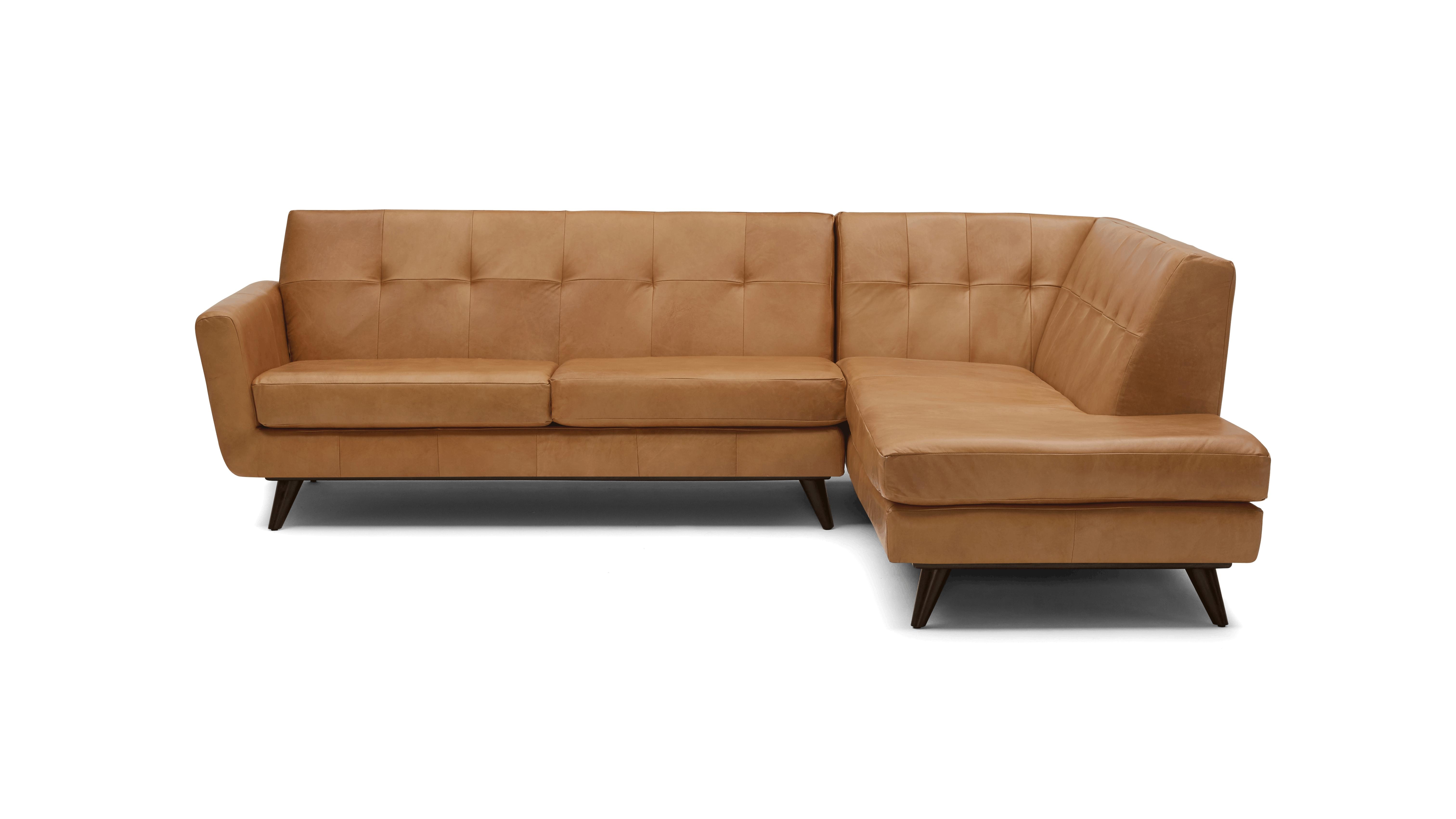 Brown Hughes Mid Century Modern Leather Sectional with Bumper (2 piece) - Santiago Camel - Mocha - Left - Image 0