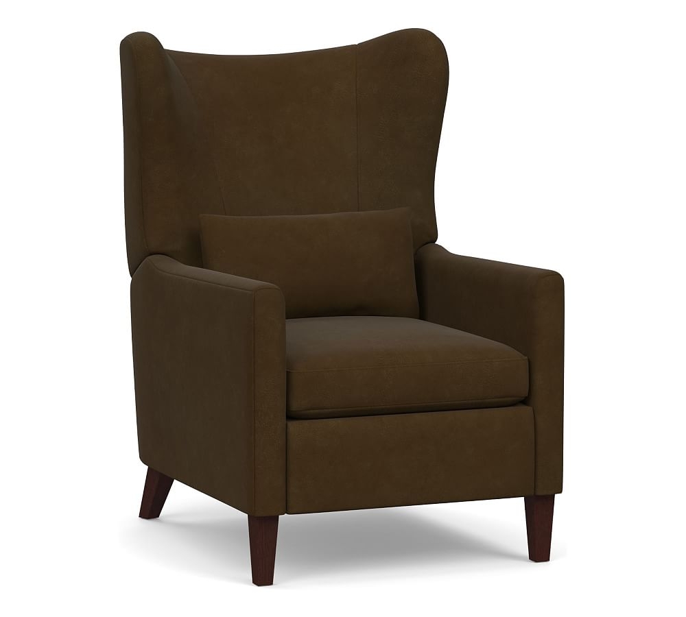 Champlain Square Arm Leather Wingback Recliner, Polyester Wrapped Cushions, Nubuck Coffee - Image 0