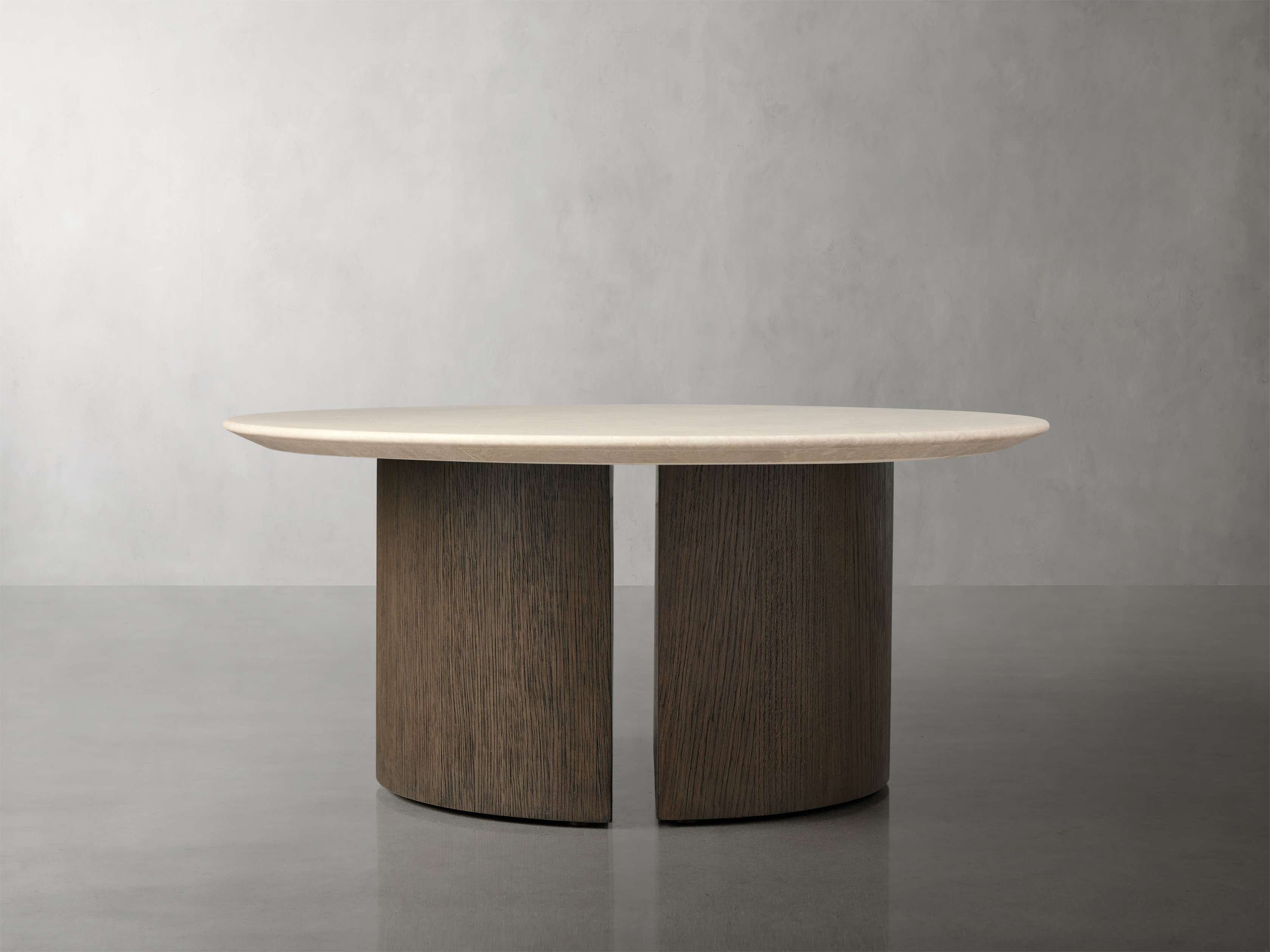 Saint Germain Round Coffee Table with Dauphine Base Stone in Natural  Cream Marble/Chestnut 36" - Image 0