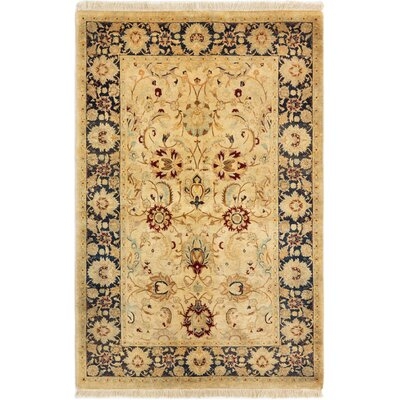 One-of-a-Kind Kamen Hand-Knotted 2010s Ushak Yellow/Black 4' x 6'3" Wool Area Rug - Image 0