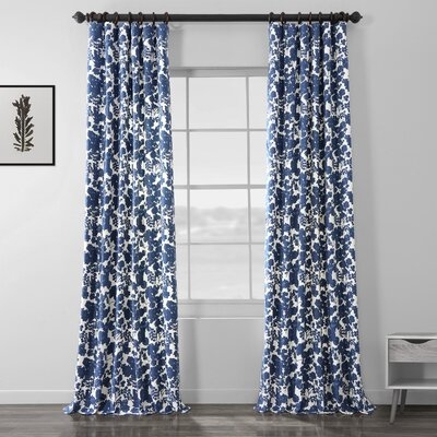 Hemsworth Blue Printed Floral Room Darkening Rod Pocket Single Curtain Panel - Image 0