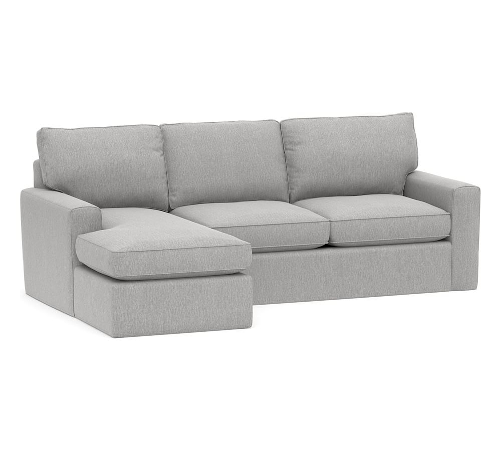 Pearce Square Arm Slipcovered Right Arm Sofa with Chaise Sectional, Down Blend Wrapped Cushions, Sunbrella(R) Performance Chenille Fog - Image 0