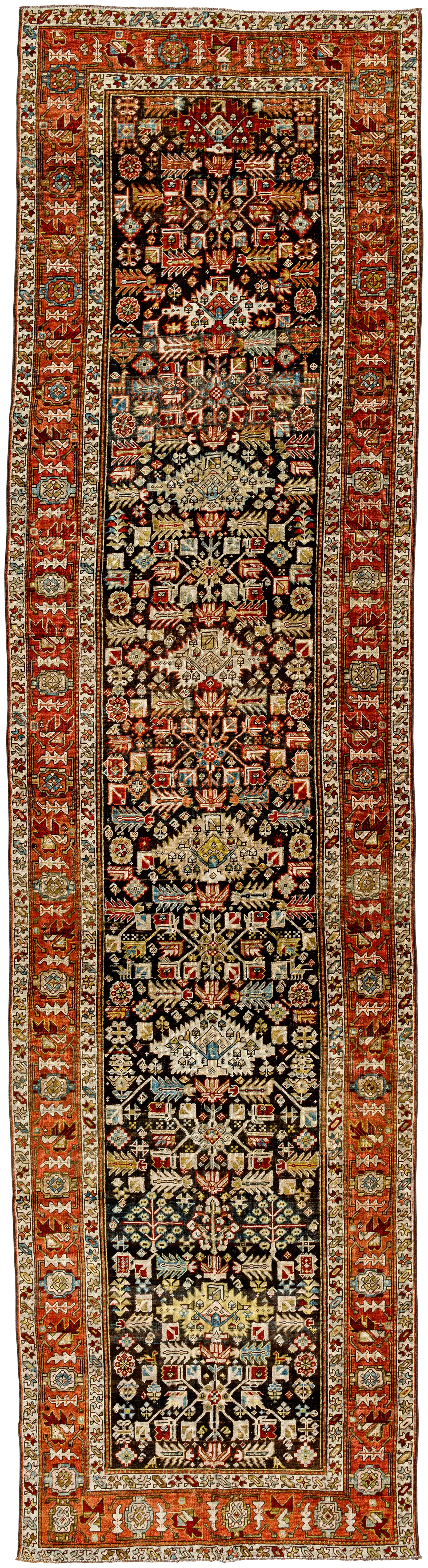 Antique One of a Kind Brown Indoor 3'8" x 14'4" Handmade Rug - Image 0
