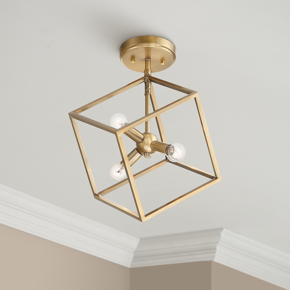 Possini Euro Verrin 13 3/4"W Warm Brass Cube Ceiling Light - Style # 79F71 - Image 0