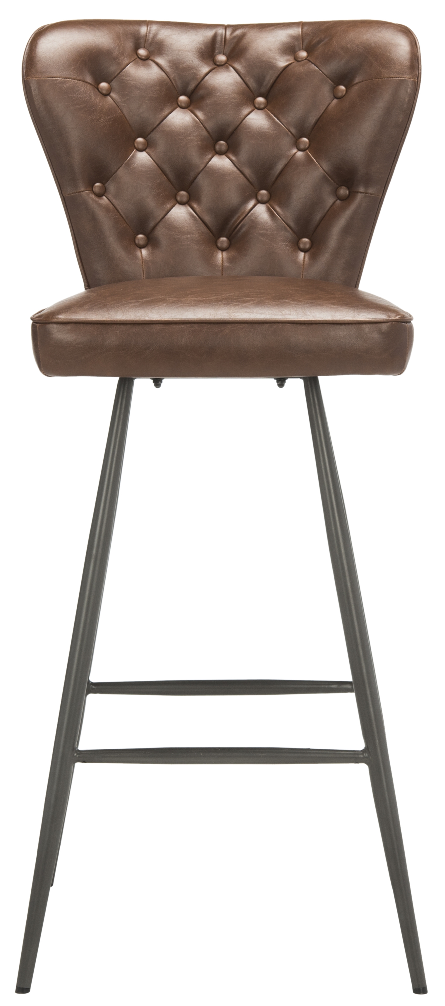 Aster 30"H Mid Century Modern Leather Tufted Bar Stool - Burgundy/Black - Safavieh - Image 1