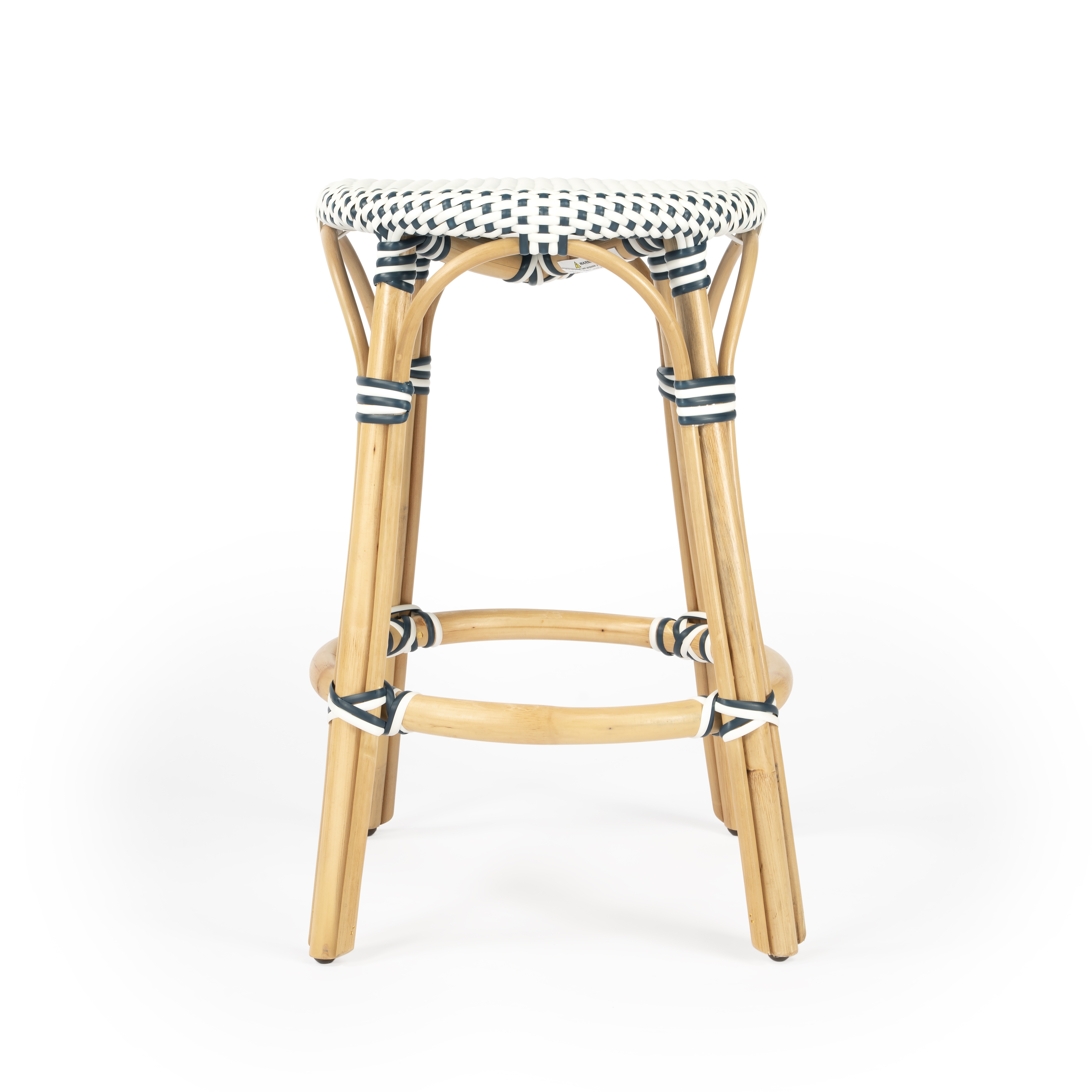 Tobias White/Navy Dot / Natural Rattan Frame Counter Stool - Image 2