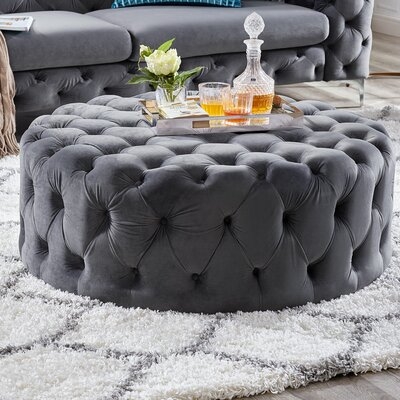 Koffler 42" Wide Velvet Tufted Round Cocktail Ottoman - Image 0