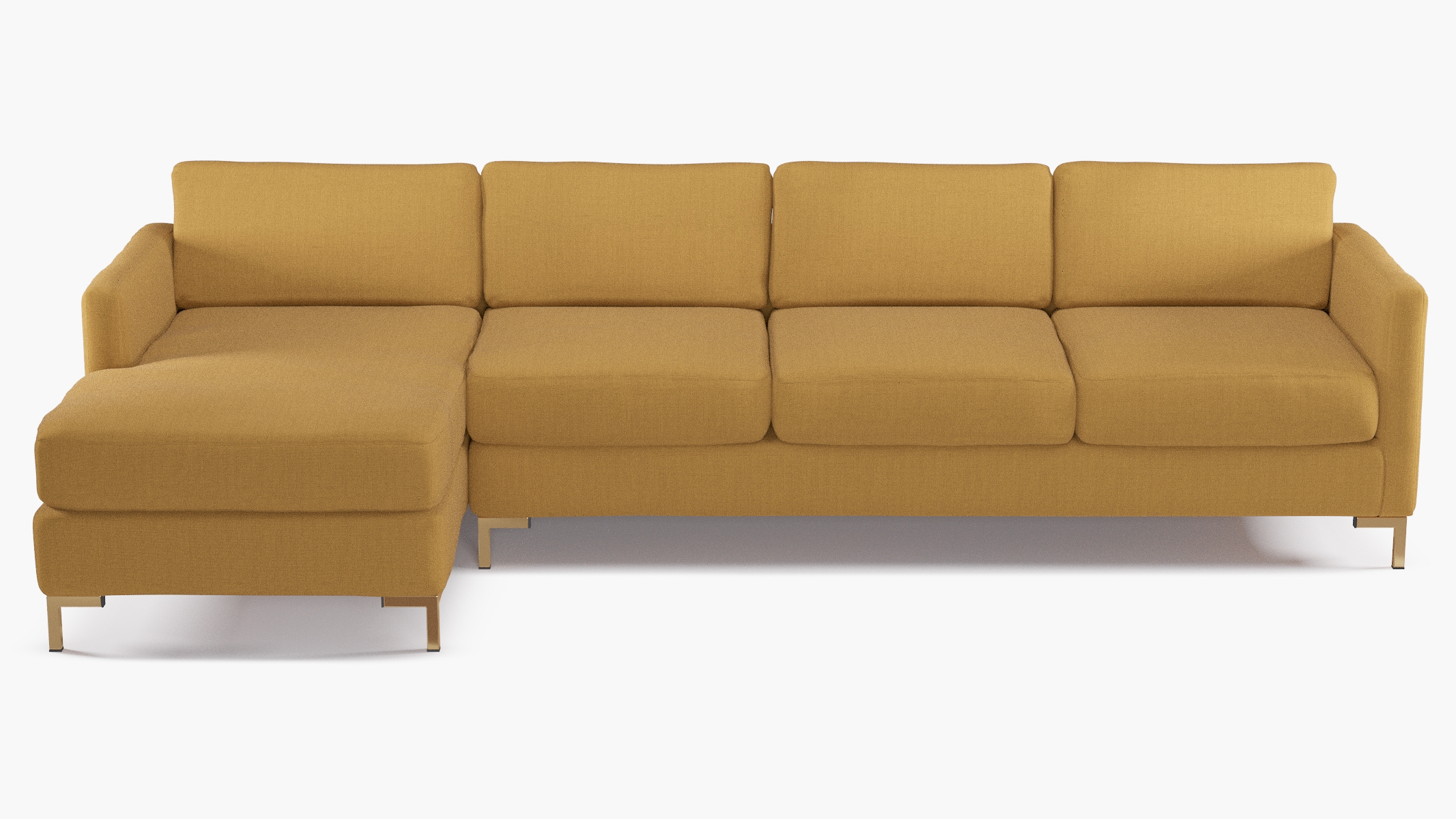 Left Facing Modern Sectional, French Yellow Everyday Linen, Brass - Image 0
