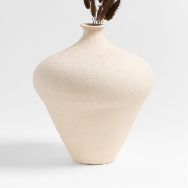 Amphore Small Cream Ceramic Plaster Vase 13" - Image 0