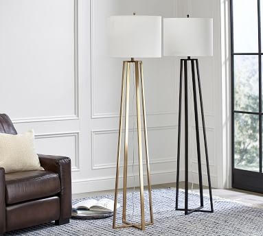 Carter Metal 58" Floor Lamp, Champange Brass with Ivory Shade - Image 1
