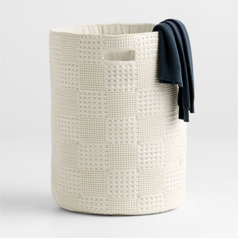 Nella Cream Cotton Waffle Weave Kids Hamper with Handles - Image 2