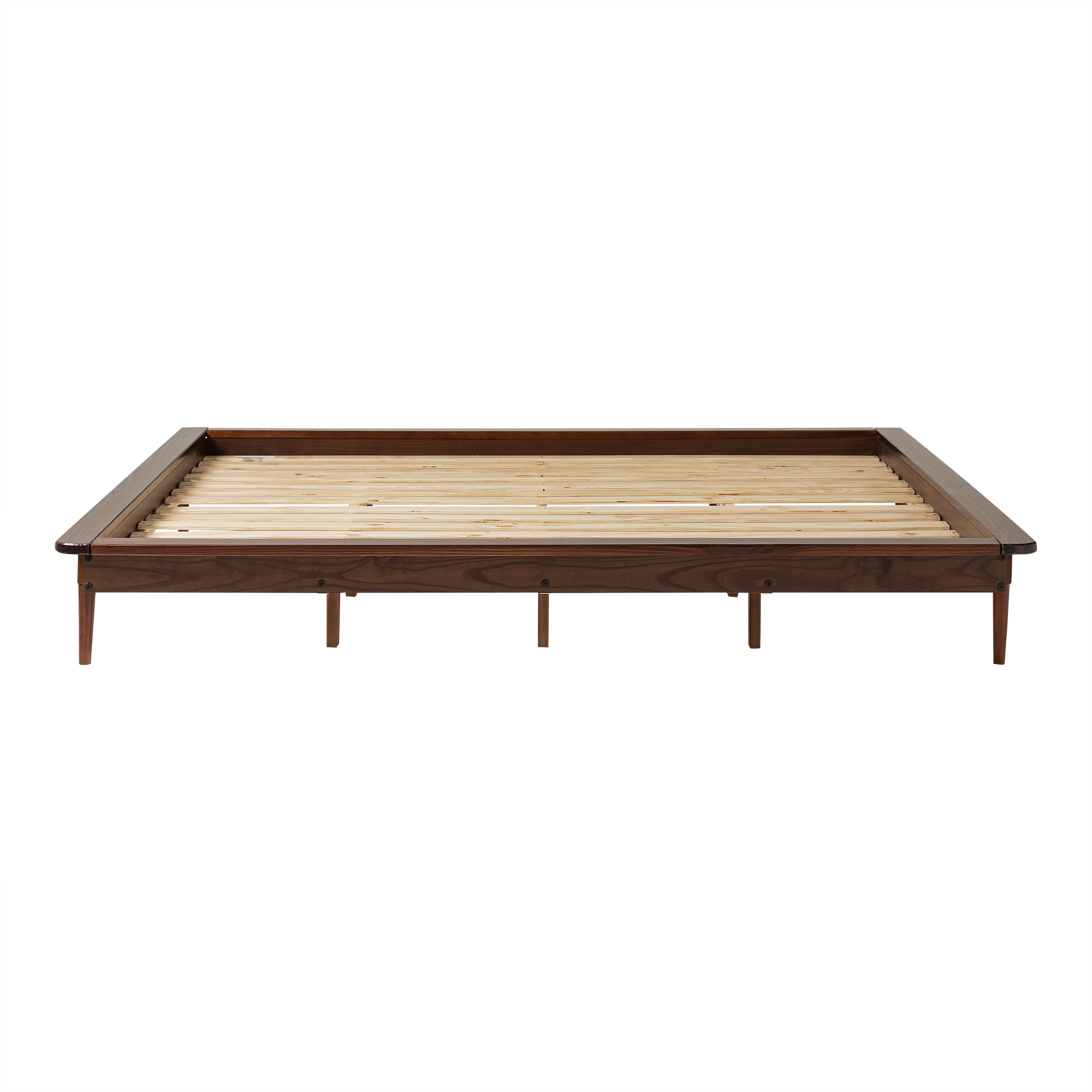 King Mid Century Modern Solid Wood Platform Bed - Walnut - Image 1