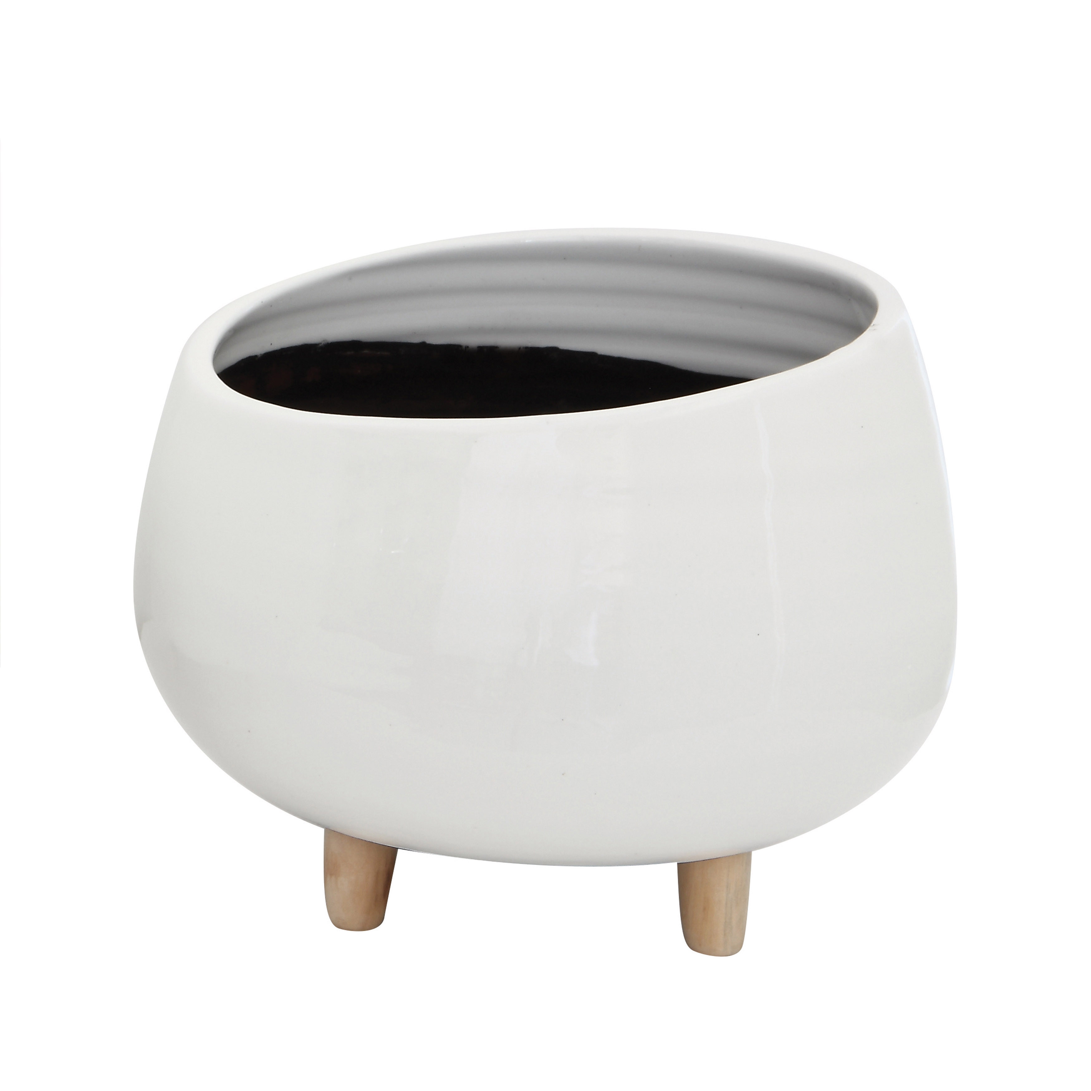 White Planter with Wood Feet - Image 0