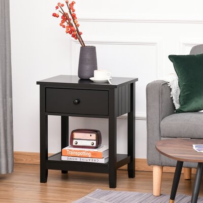 Modern Style Bedside End Table With Drawer And Storage Shelf - Image 0