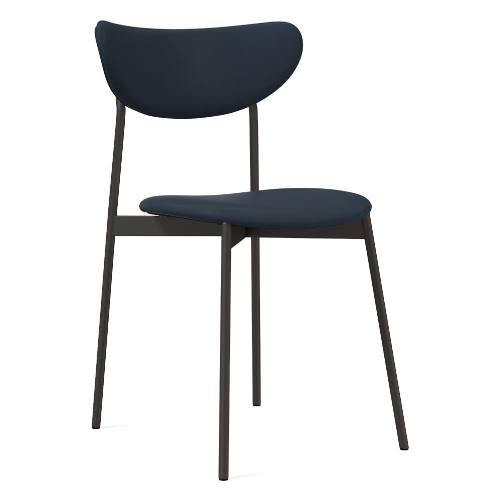 Modern Petal Fully Upholstered Dining Chair, Sierra Leather, Blue, Dark Bronze - Image 0