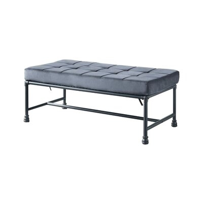 Bench With Button Tufted Seat And Pipe Style Metal Frame, Gray - Image 0