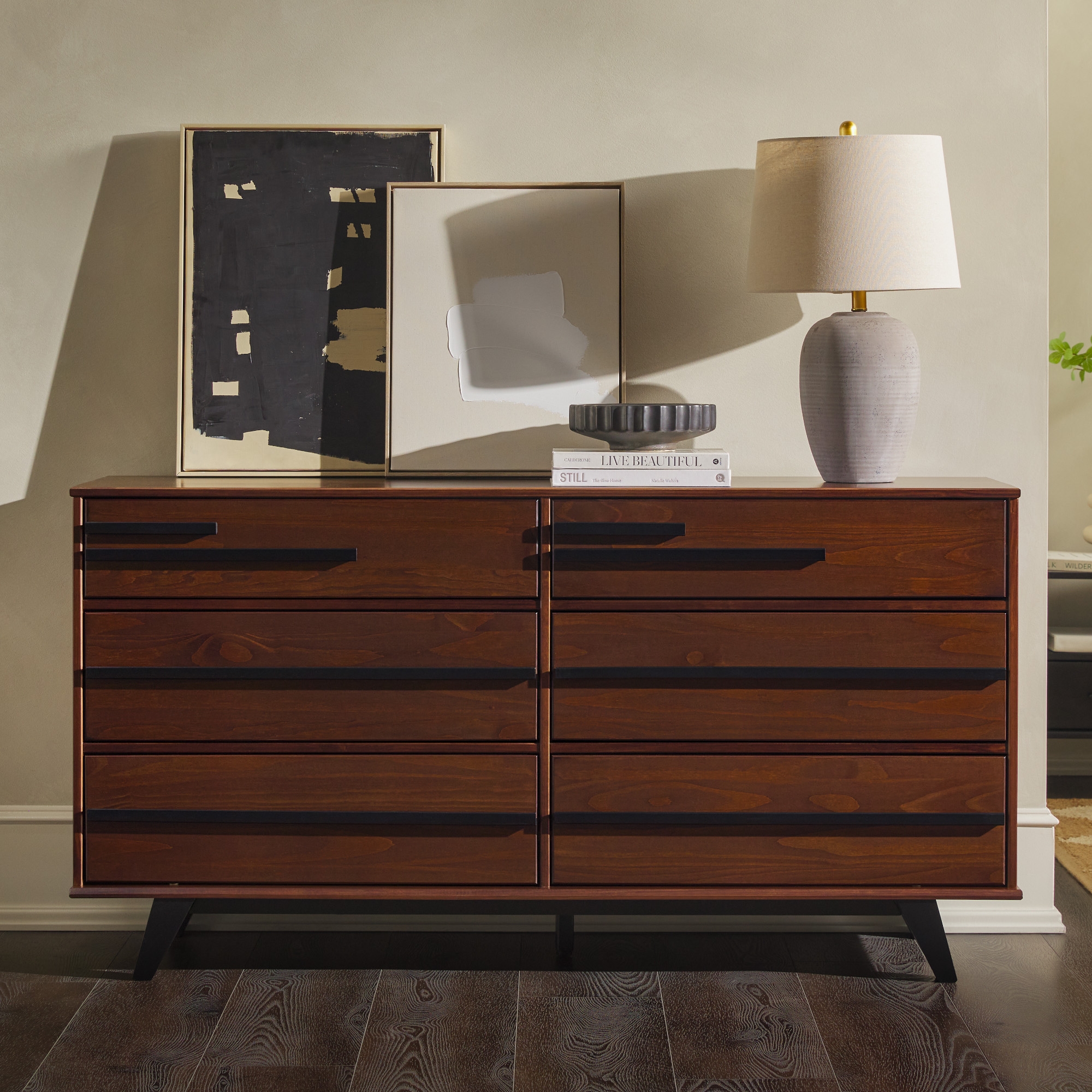 Modern Solid Wood Detailed 6-Drawer Dresser - Walnut - Image 4