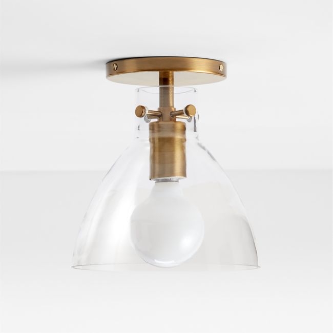 Dakota Brass Flush Mount Light with Small Clear Glass Dome 8" - Image 0
