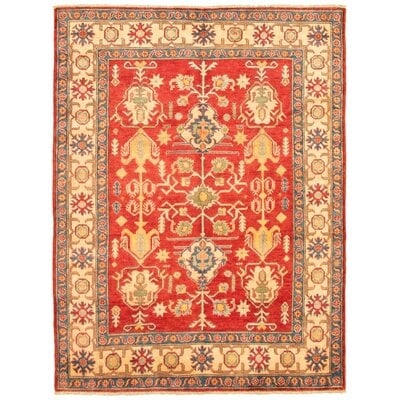One-of-a-Kind Hand-Knotted New Age Finest Gazni Red/Beige 6'1" x 8'2" Wool Area Rug - Image 0