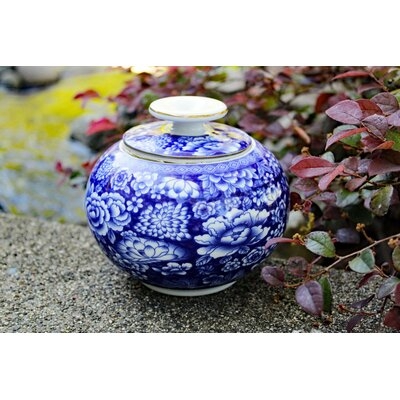 Beautiful Blue And White Porcelain Decorative Floral Globe Shaped Container Or Jar - Image 0