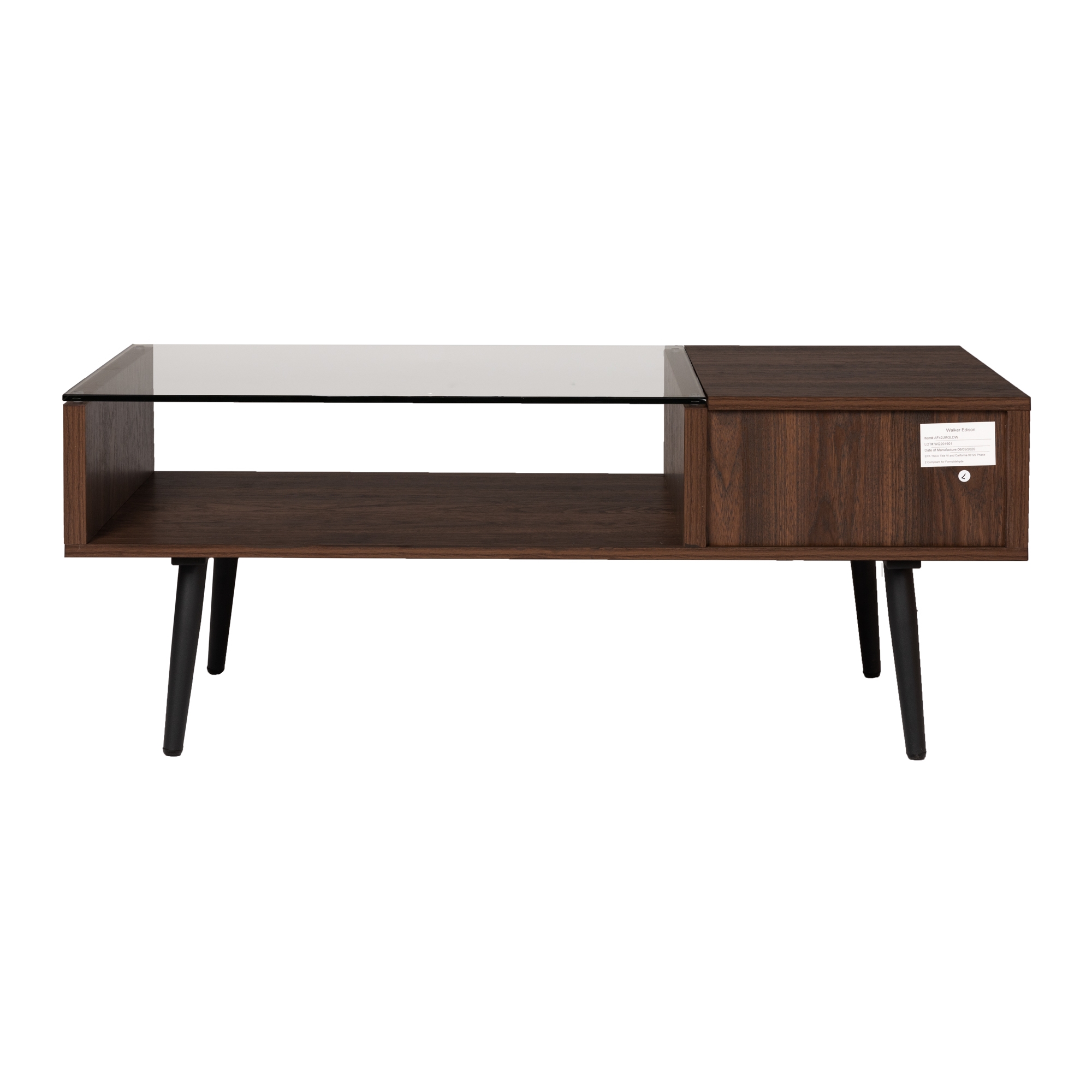 Juniper Mid Century Modern Wood and Glass Coffee Table - Dark Walnut - Image 3