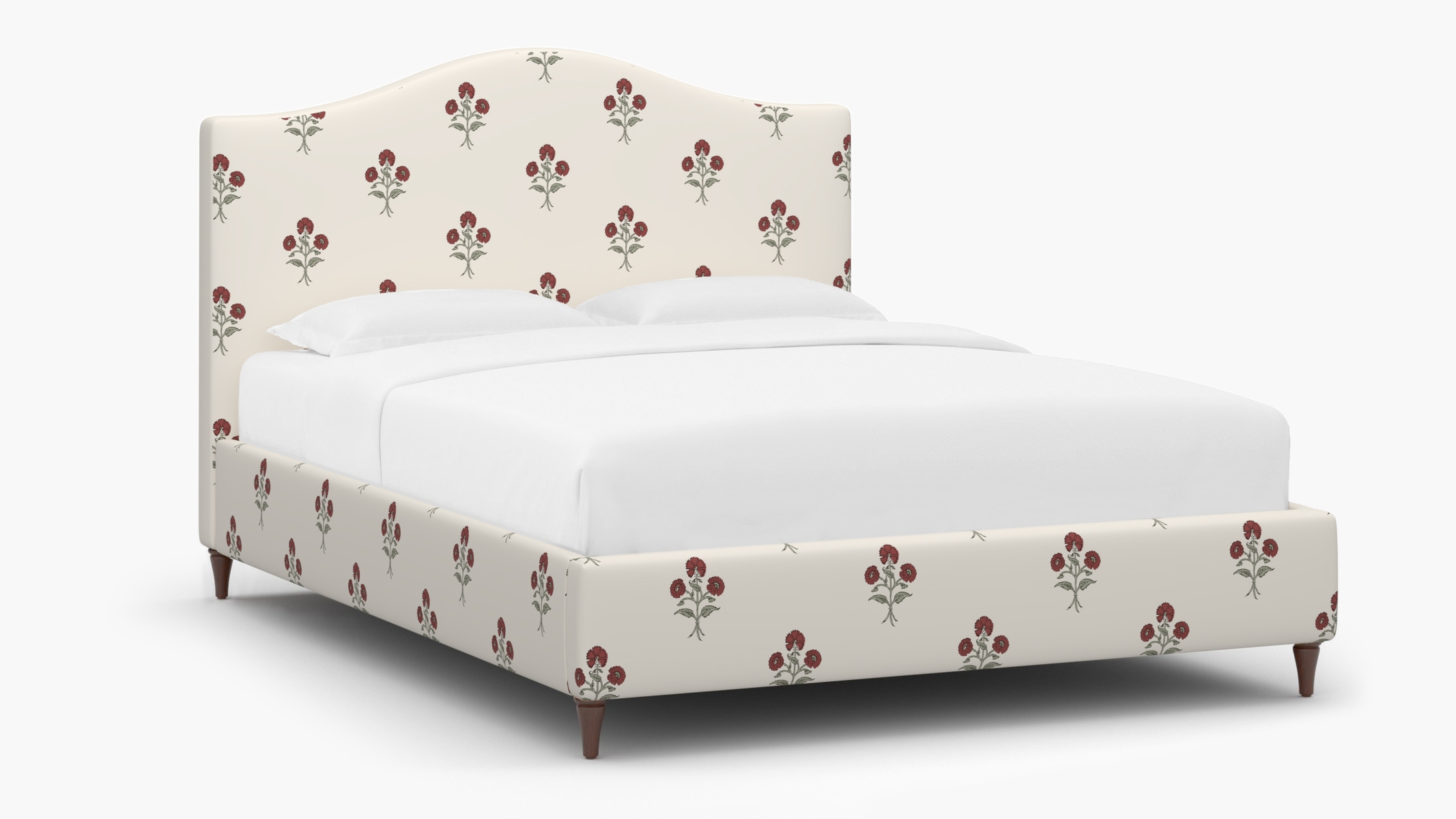 Camelback Bed, Red Delphine, Walnut Decorative Tapered Leg, Twin - Image 1