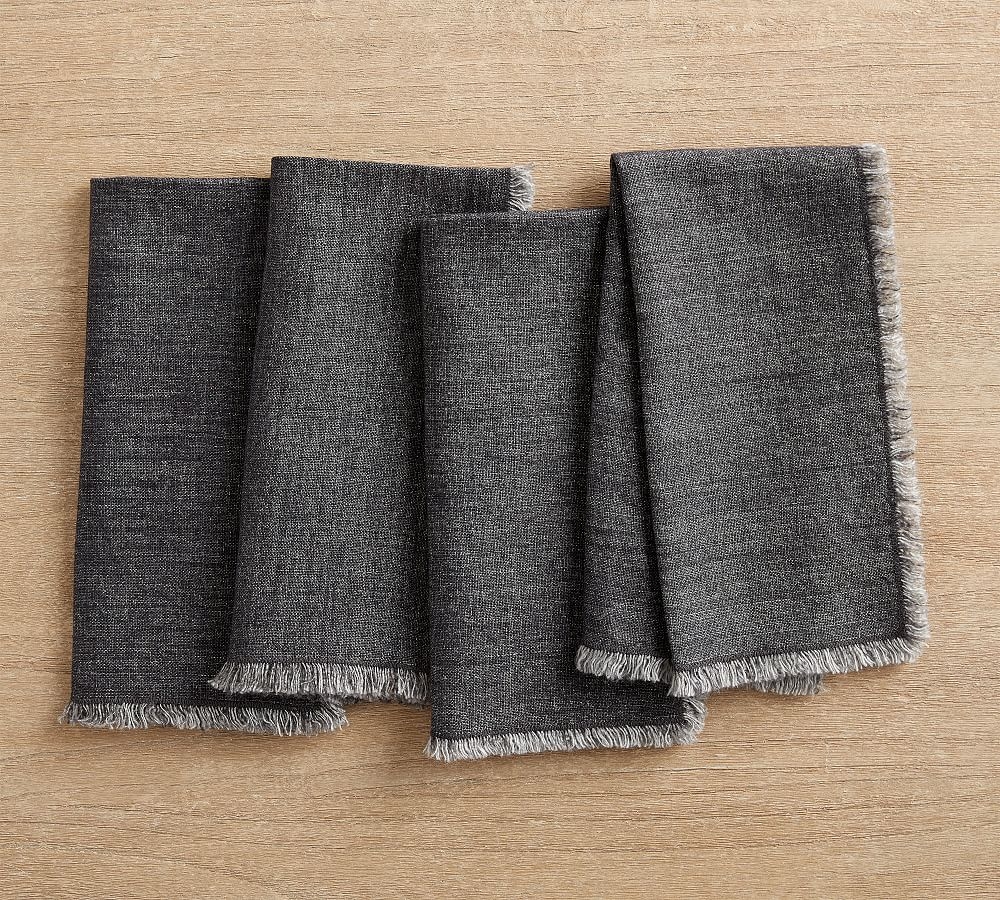 Frayed Oversized Linen Napkins, Set of 4 - Ebony - Image 0